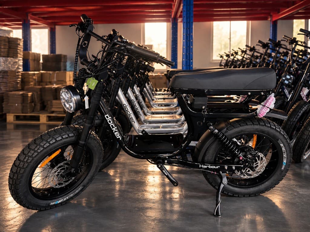 Docker Harbour bikes lined up on the factory floor